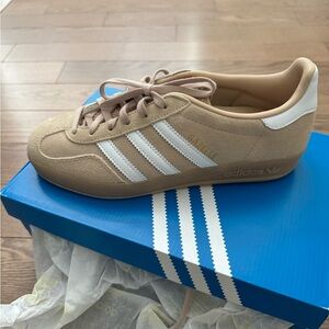 Adidas Beige and White Gazelle Sneakers